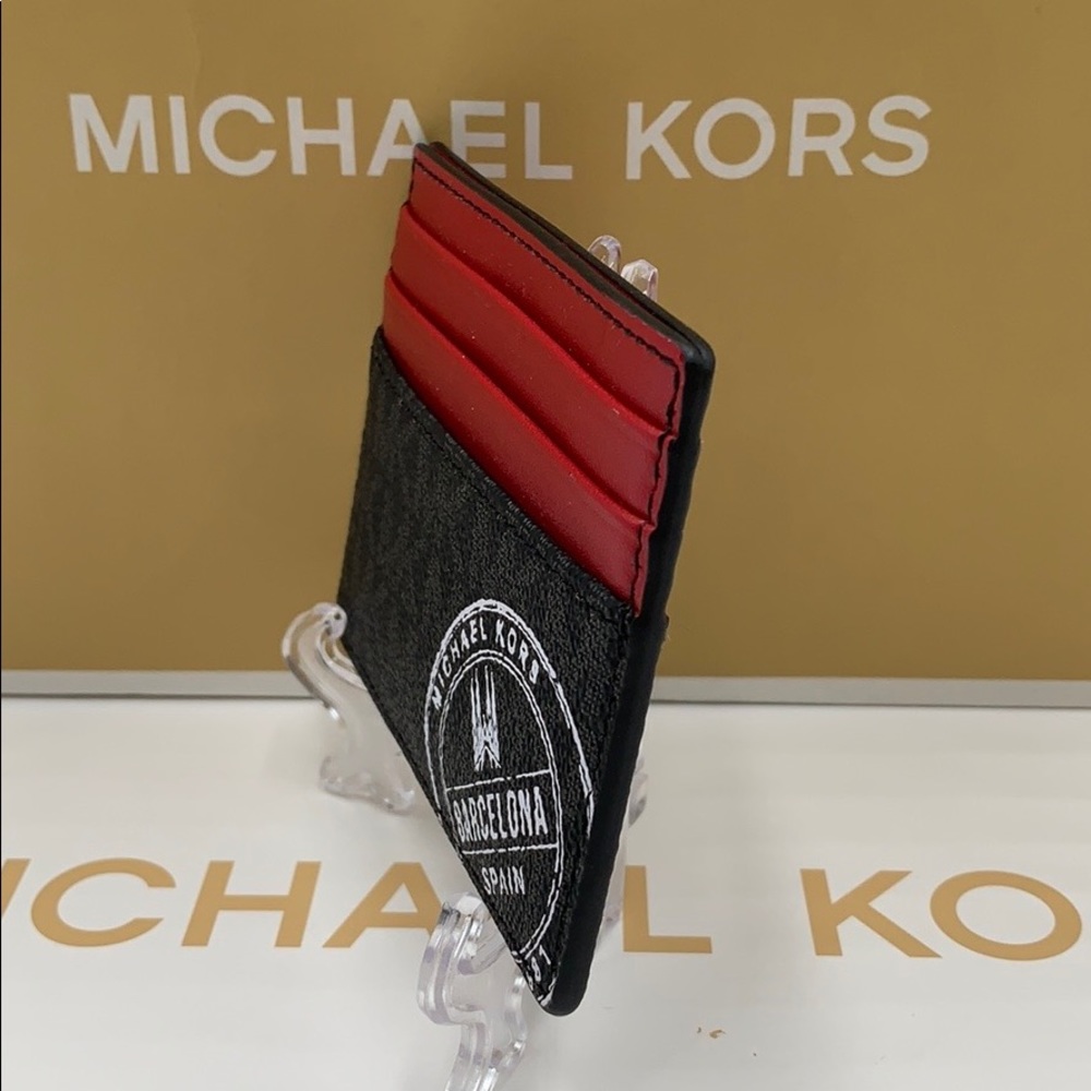 MICHAEL KORS TALL CARD CASE BLACK/SCARLET - Picture 8 of 16